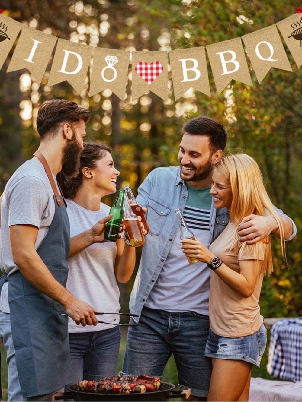 I DO BBQ Burlap Banner with Red Gingham Accents and 4 red gingham table runners - Picture 6 of 7